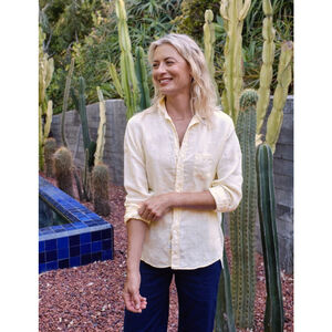Frank & Eileen EILEEN Classic Linen Relaxed Button-Up Shirt Yellow Size Large